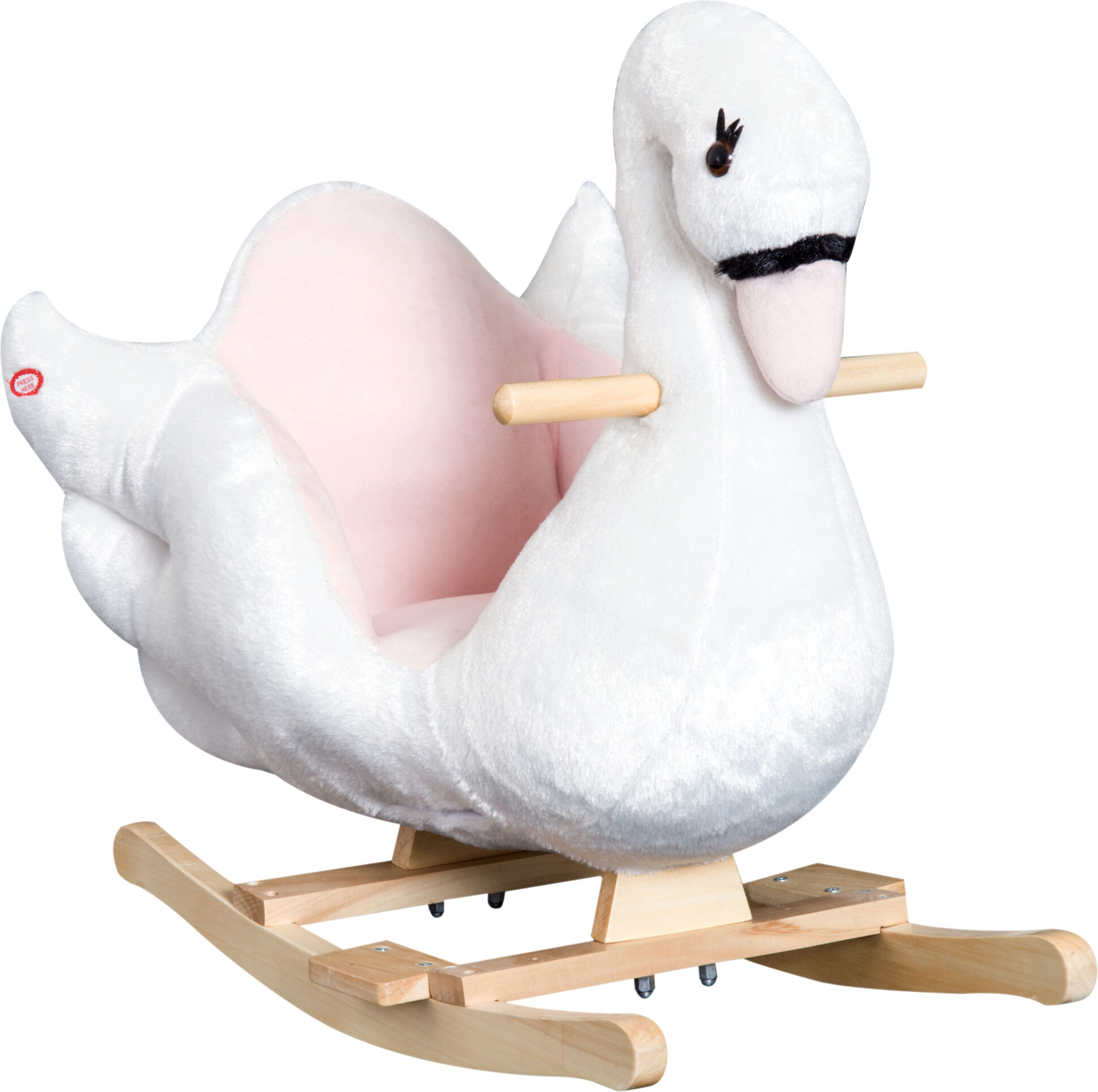 Qaba Kids Ride On Rocking Horse, Wooden Plush Swan Style Toy, Baby Riding Animal Rocker with Music for Infant Toddlers Children, White/Pink