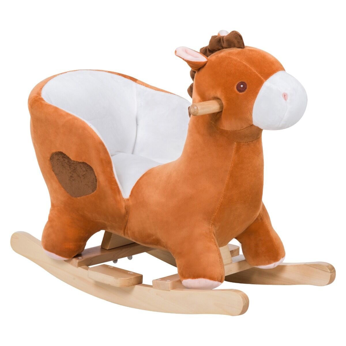 Qaba Plush Rocking Horse for 1-3 Years Wooden Rocker Music Brown White Boys Girls Fun Musical Aosom.com