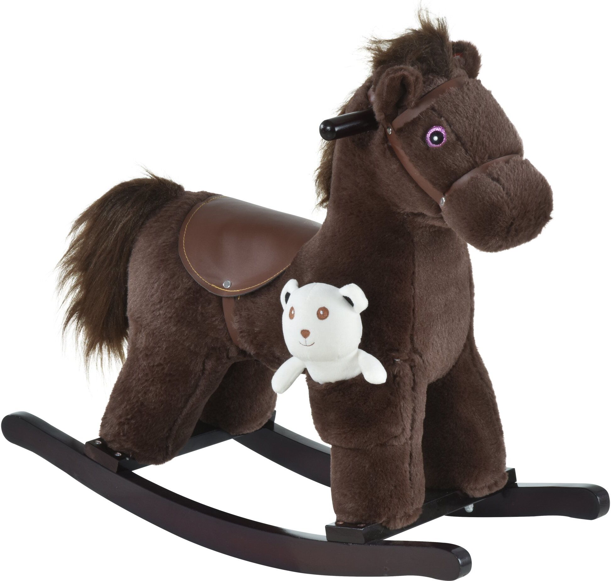 Qaba Brown Plush Rocking Horse for Toddlers 18-36 Months Nursery Rocker with Animal Sounds Cozy & Soft Toy for Playtime   Aosom.com