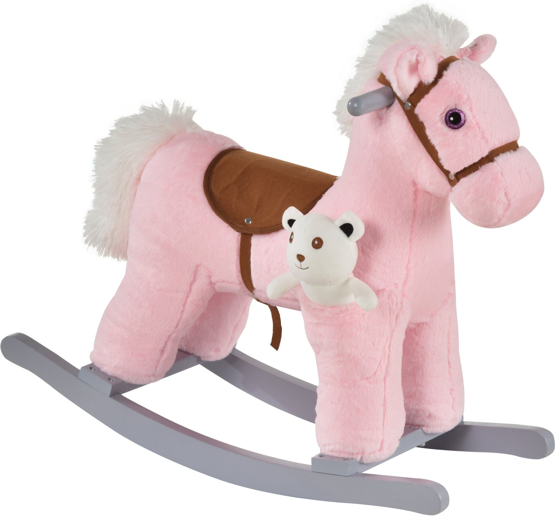 Qaba Pink Plush Rocking Horse with Bear Toy for Toddlers 18-36 Months Soft Animal Rocker with Fun Sounds Perfect for Girls Nursery   Aosom.com