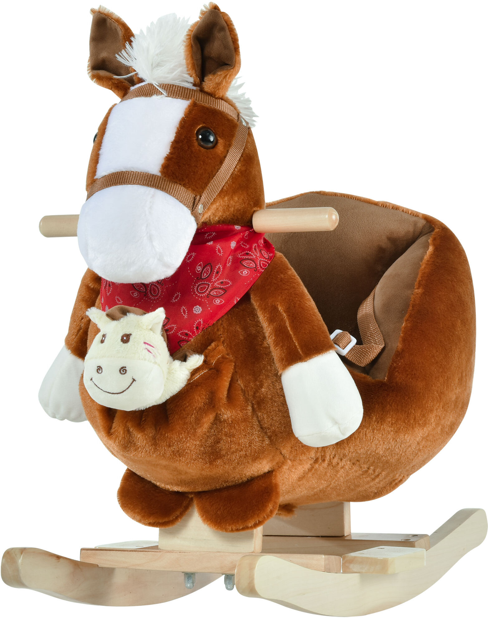 Qaba Plush Rocking Horse Toy, Kids Ride On Horse Toy with Fun Song Music, Rocking Pony Toy for Children 18-36 Months, Boys Girls Gift, Brown