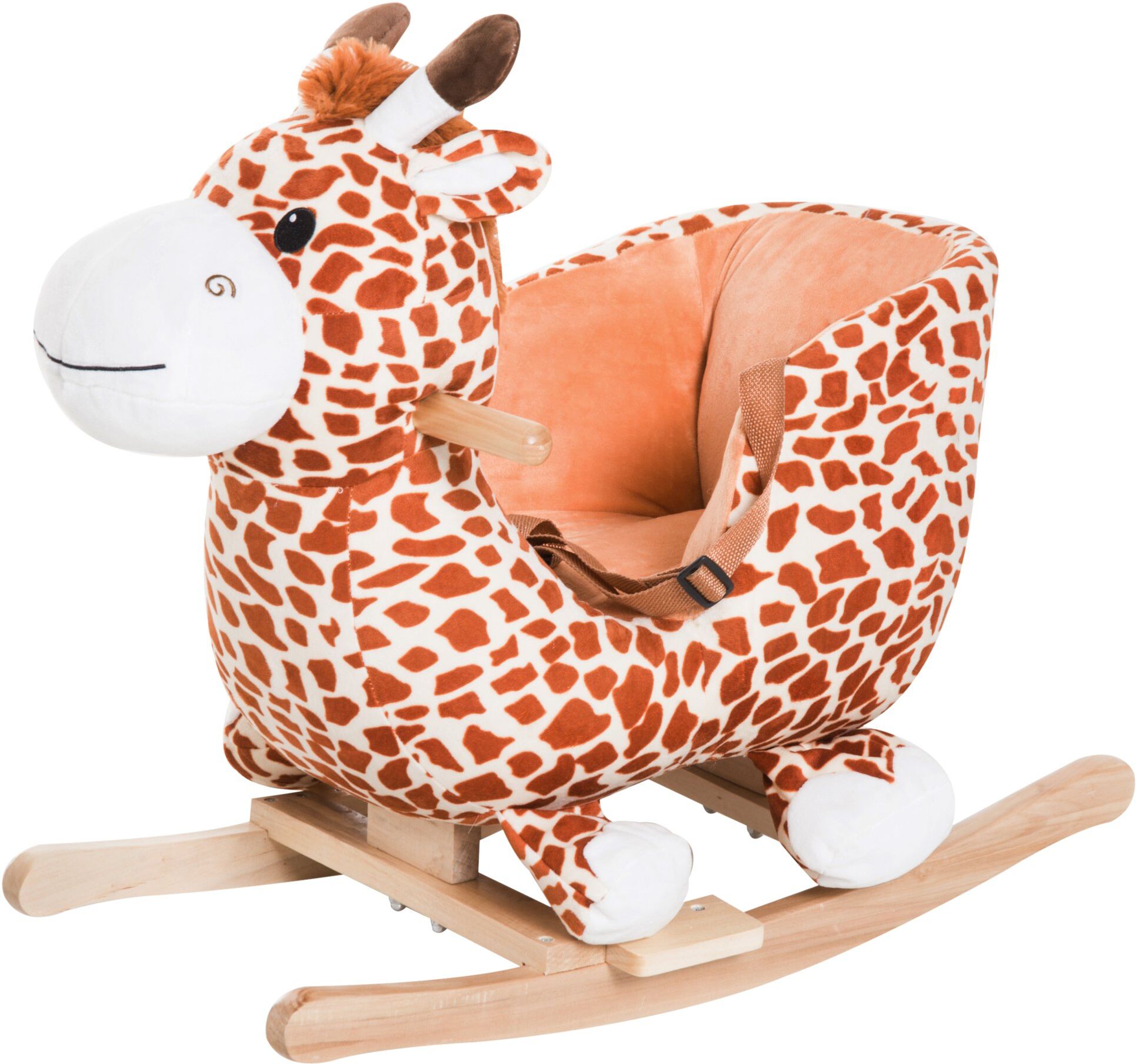 Qaba Giraffe Style Plush Wooden Rocking Horse, Animal Chair with Sound for Boys & Girls, Brown   Aosom.com