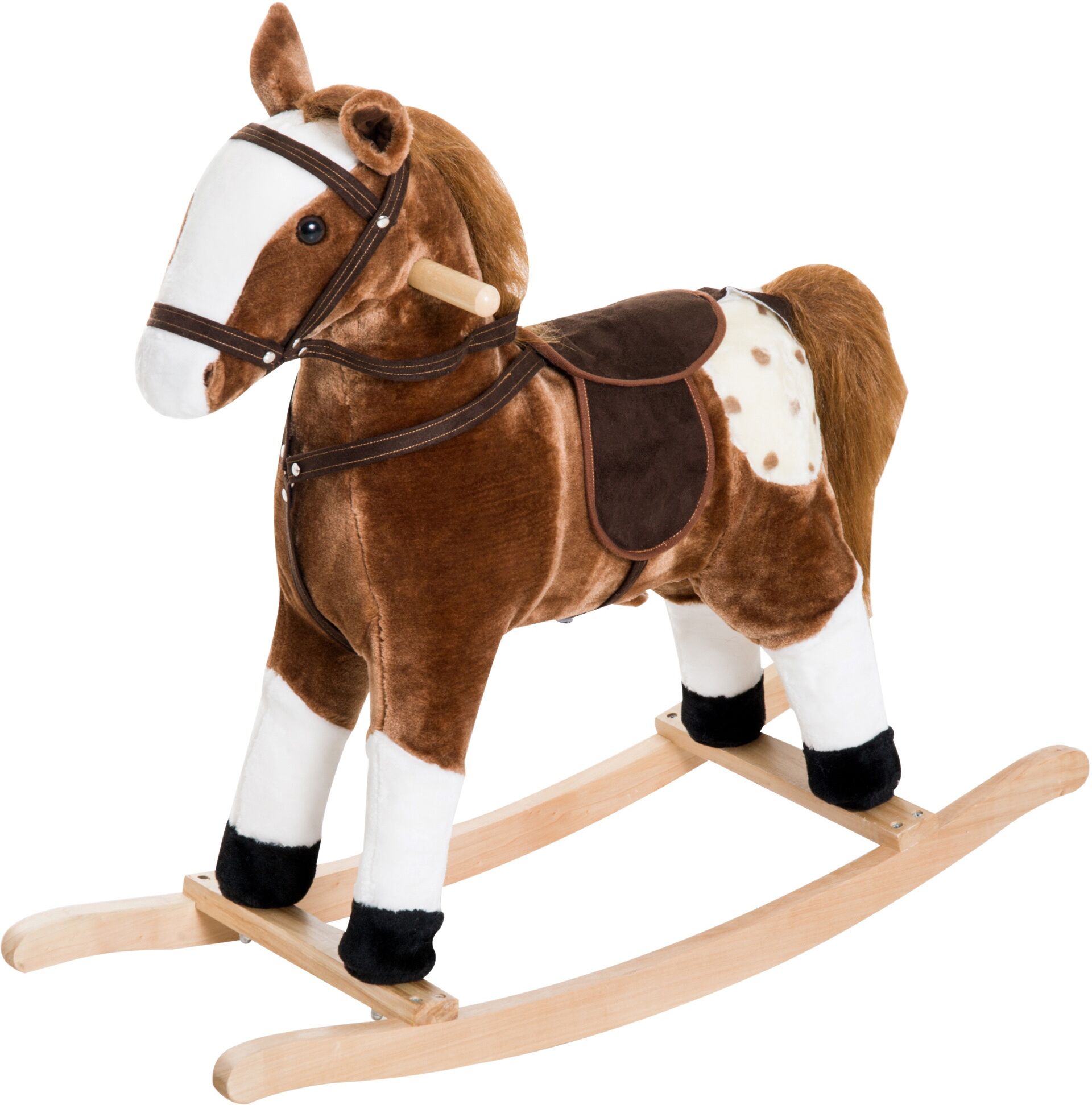 Qaba Kids Plush Horse Toys Ride on, Childs Rocking Horse Toy With Realistic Sounds, Gift for Children Boys Girls Over 3 Years Old, Brown