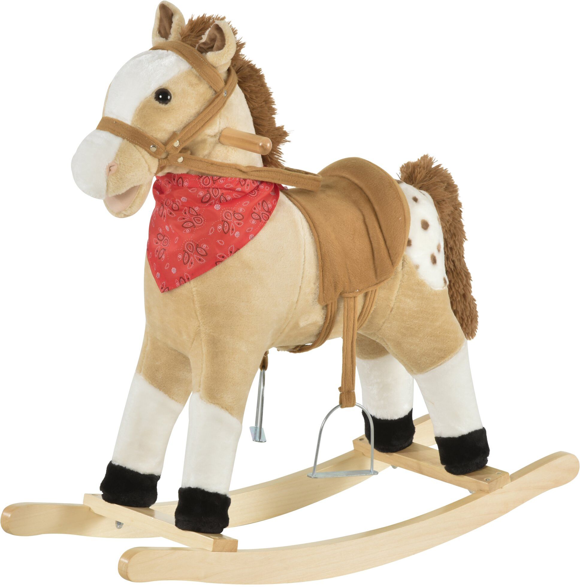 Qaba Kids Plush Ride-On Rocking Horse with Realistic Sound, Toy Cowboy Rocker, Kid Ride On Horse Toy for Kids 3-6 Years Old, Beige