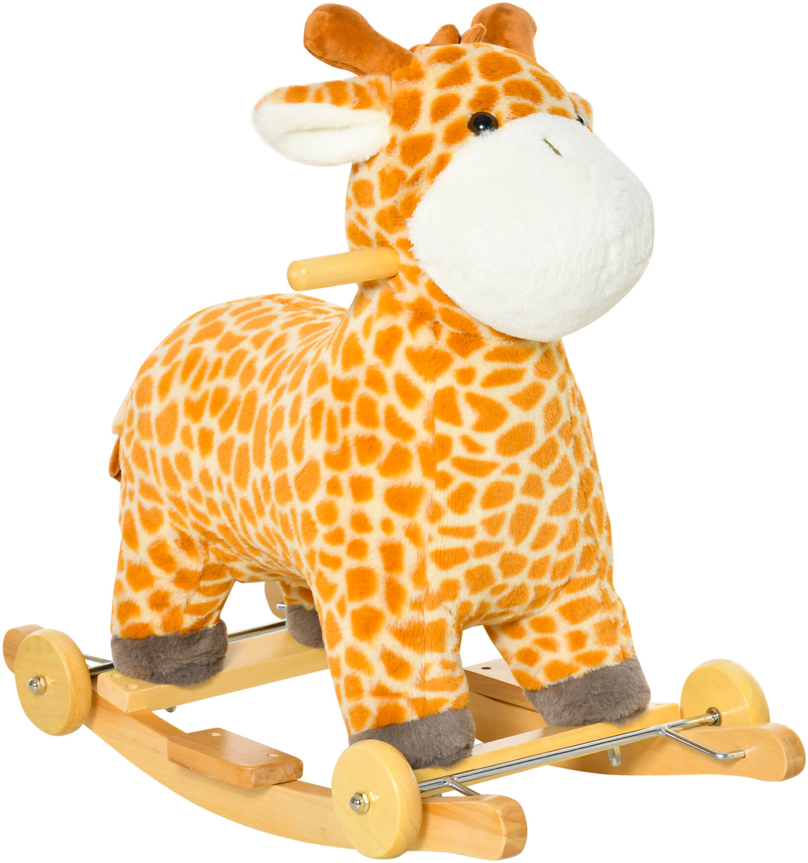 Qaba 2-in-1 Kids Plush Ride-On Rocking Horse Toy, Giraffe-Shaped Plush Rocker with Realistic Sounds for Children 3 to 6 Years, Yellow