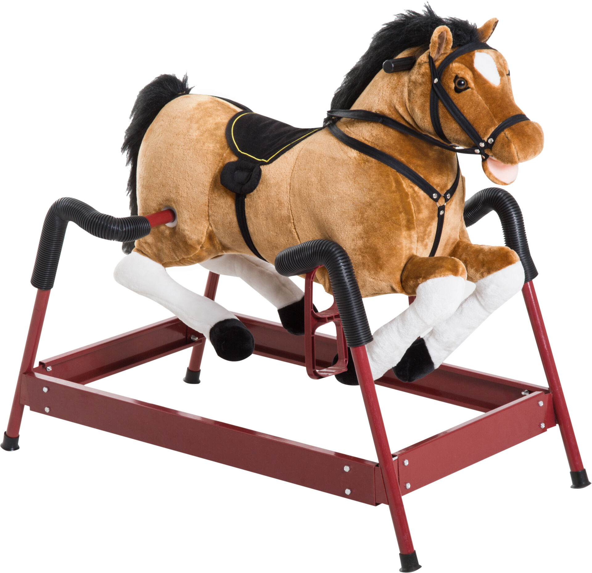 Qaba Kids Plush Spring Style Ride-On Rocking Horse Toy, Toddler Durable Bouncing Rocker Toy With Realistic Sounds, for Children 3+ Years Old, Brown