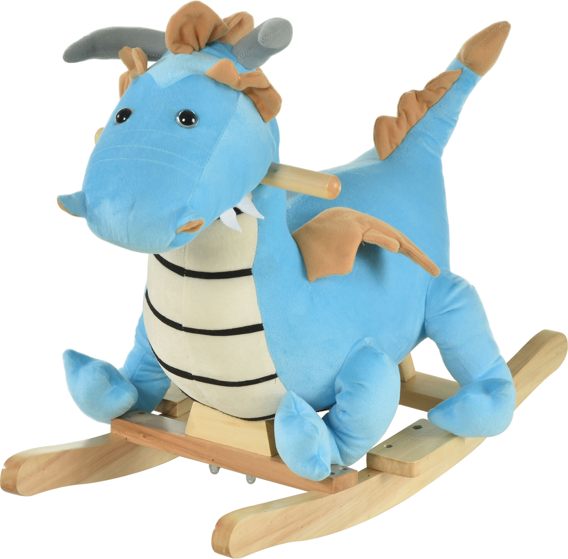 Qaba Wooden Dinosaur Rocking Horse Realistic Sounds 18-36 Months Blue Child Ride-On Toy Fun Prehistoric Aosom.com