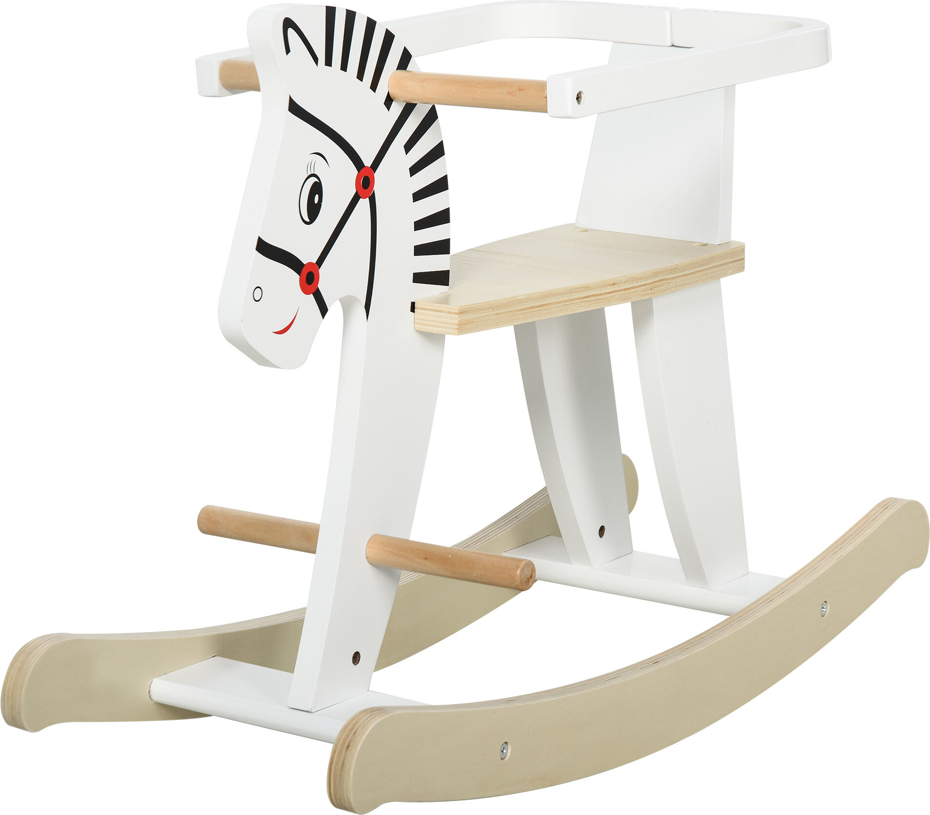 Qaba Wooden Rocking Horse Toddler Baby Ride-on Toys for Kids 1-3 Years with Classic Design & Wood Safety Bar, White