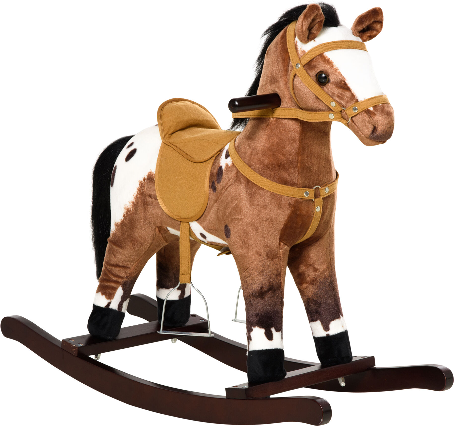 Qaba Rocking Horse Kids Plush Ride-On Toy Nursery Rhyme Music 18-36 Months Light Brown White Perfect Gift for Toddlers   Aosom.com