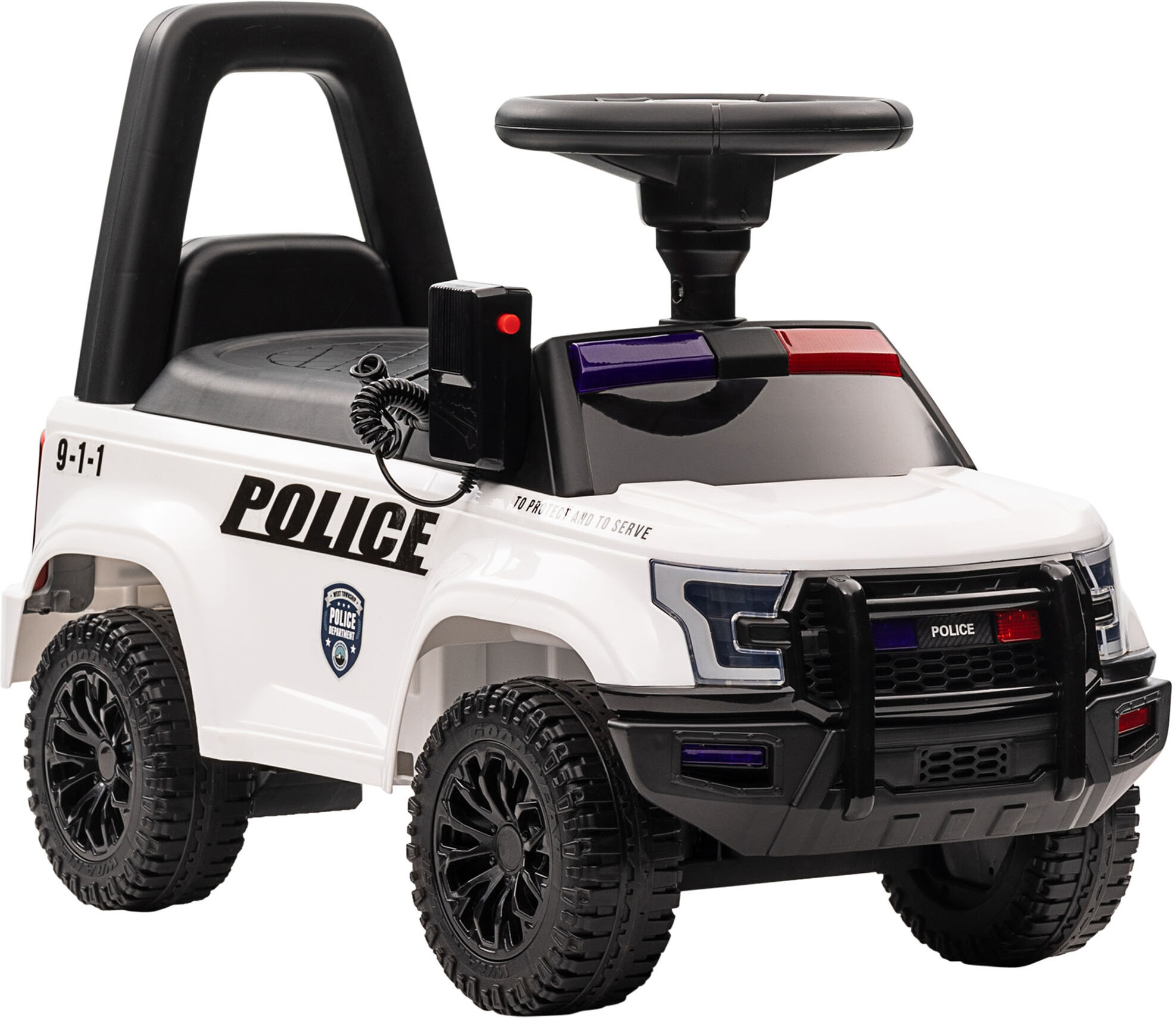 Aosom White Ride-On Push Police Car for Toddlers, Foot-to-Floor Sliding Toy, Hidden Storage, Removable Backrest for Ages 1.5-5   Aosom.com