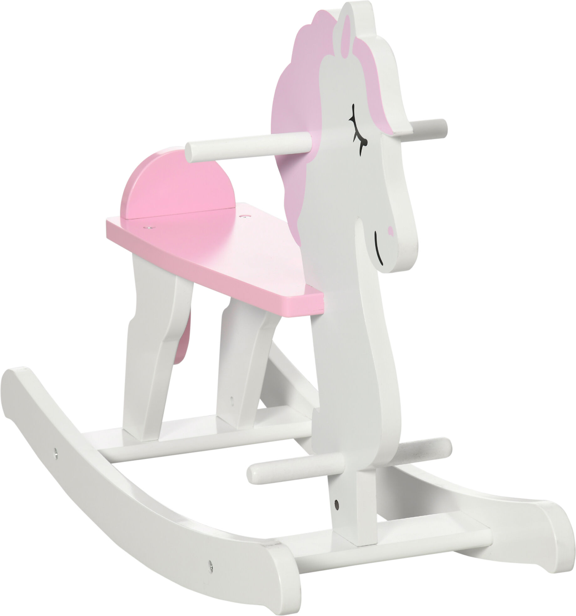 Qaba Little Wooden Rocking Horse Toy for Kids Imaginative Play, Children's Small Baby Rocking Horse Ride-on Toy for Toddlers 1-3, Pink/White