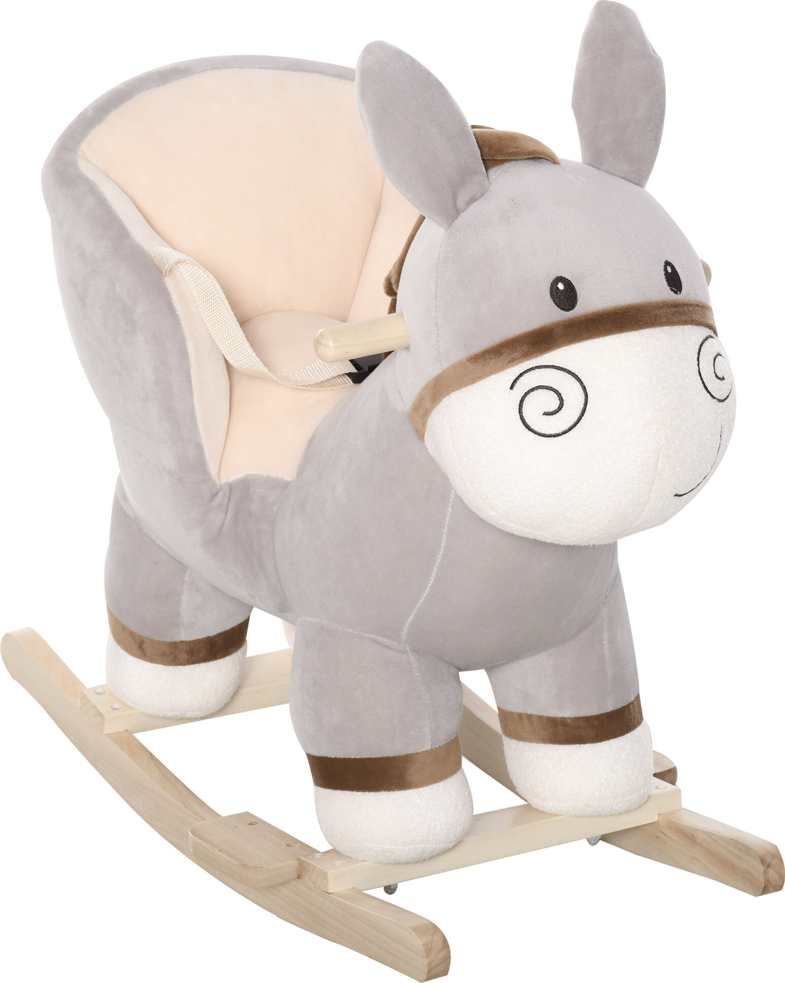 Qaba Gray Rocking Donkey for Kids with Sound Wooden Base & Safety Belt Plush Toddler Rocker Toy for 18-36 Months Fun & Safe   Aosom.com