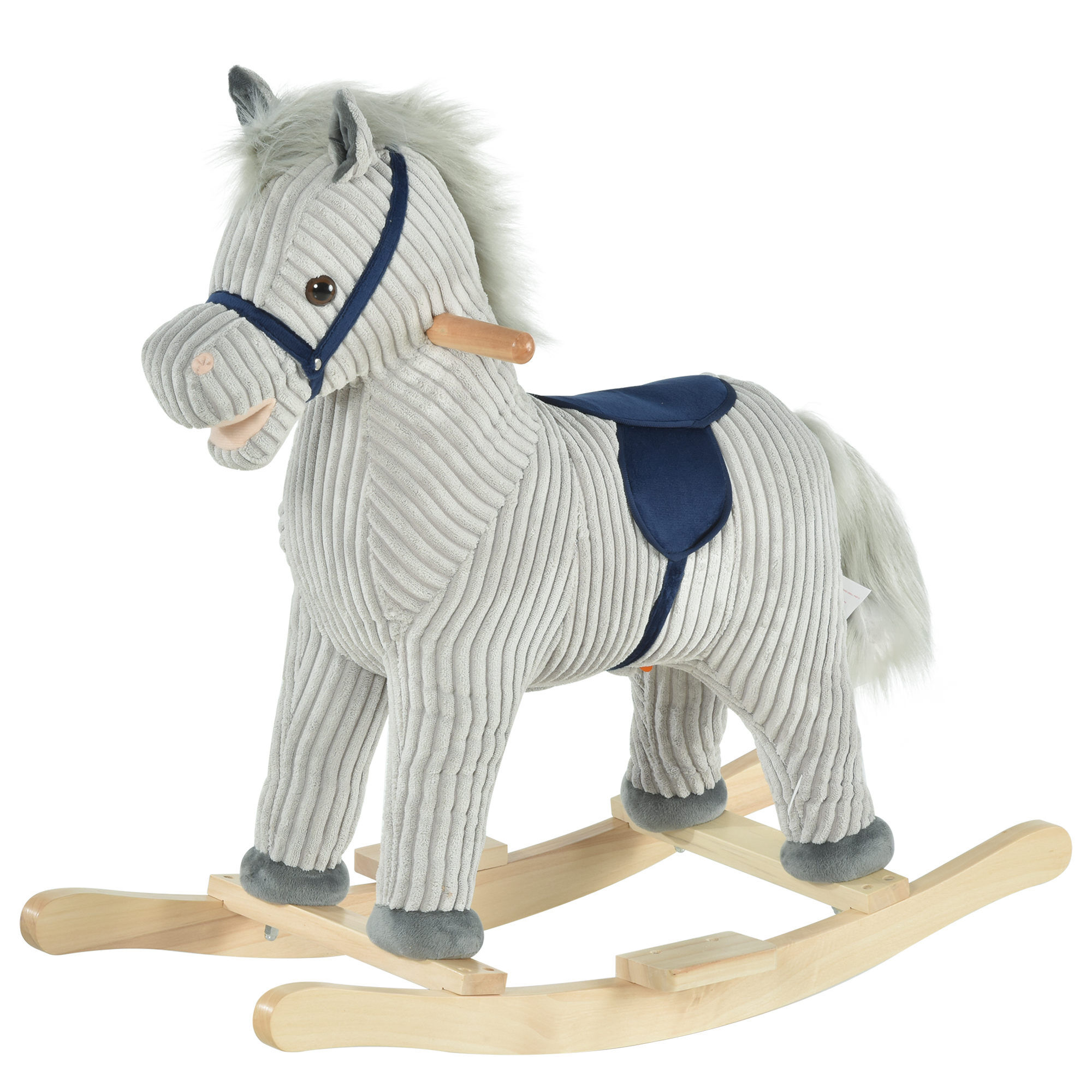 Qaba Kids Rocking Horse, Plush Baby Ride on Horse Toddler Rocker for 36-72 Months, Boys Girls Gift, Gray/White