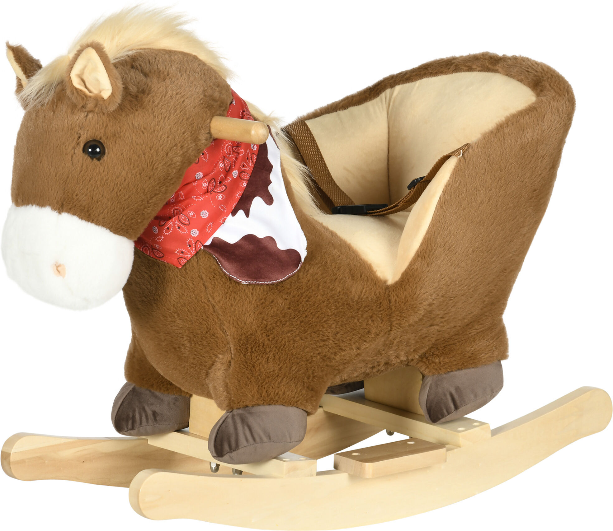 Qaba Baby Rocking Horse, Riding Horse, Plush Animal Rocker with Realistic Sound, Pedals for Ages 18-36 Months, Brown