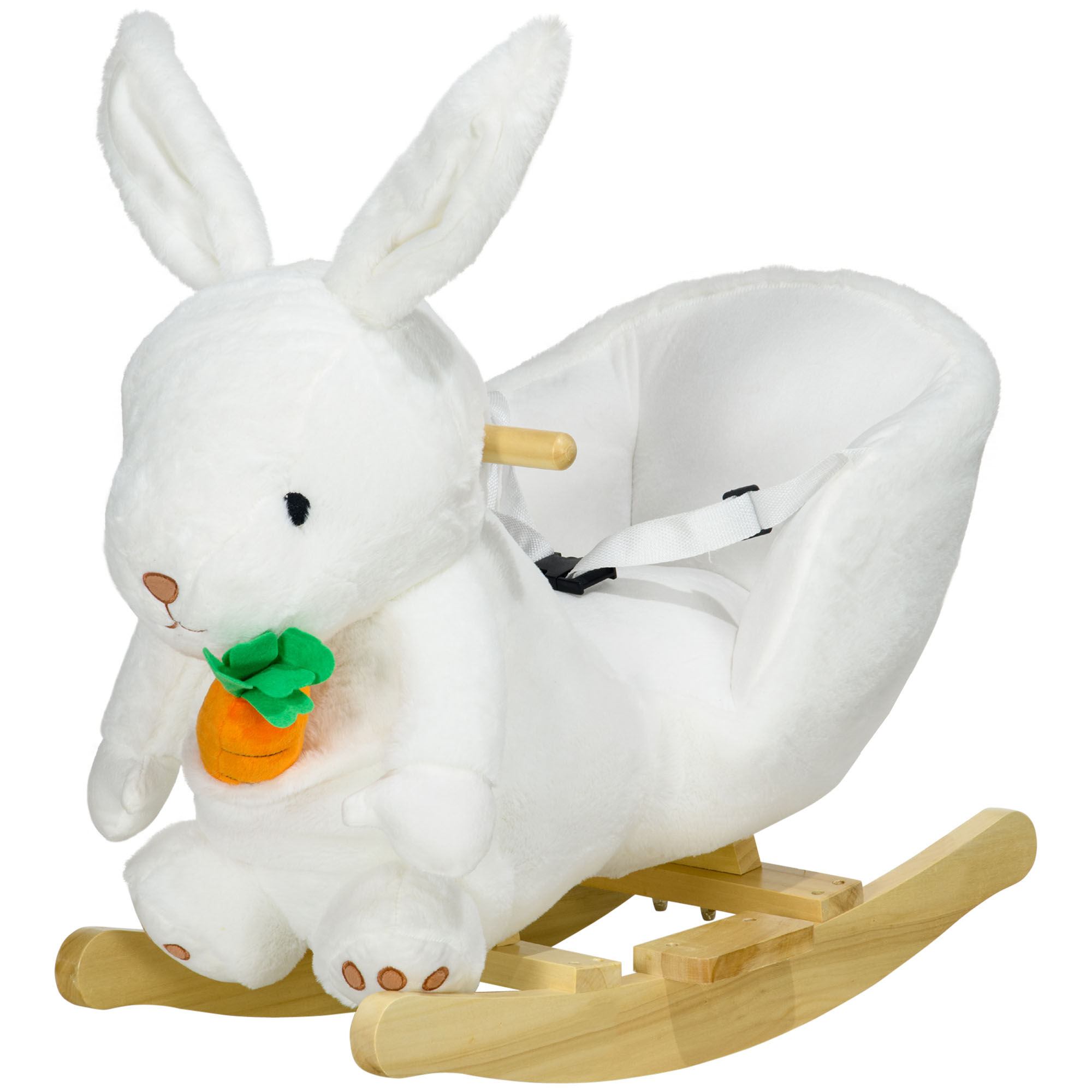 Qaba Plush Rabbit Rocker White Baby Rocking Chair with Animal Sounds Toddler Gift   Aosom.com