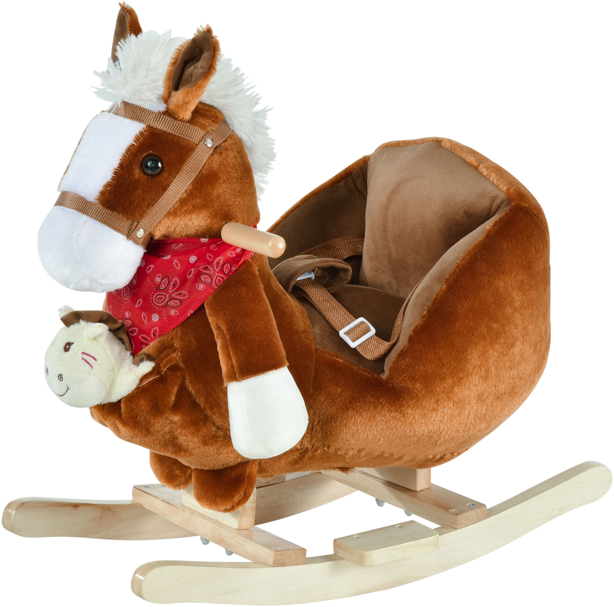 Qaba Plush Rocking Horse Toy, Kids Ride On Horse Toy with Fun Song Music, Rocking Pony Toy for Children 18-36 Months, Boys Girls Gift, Brown