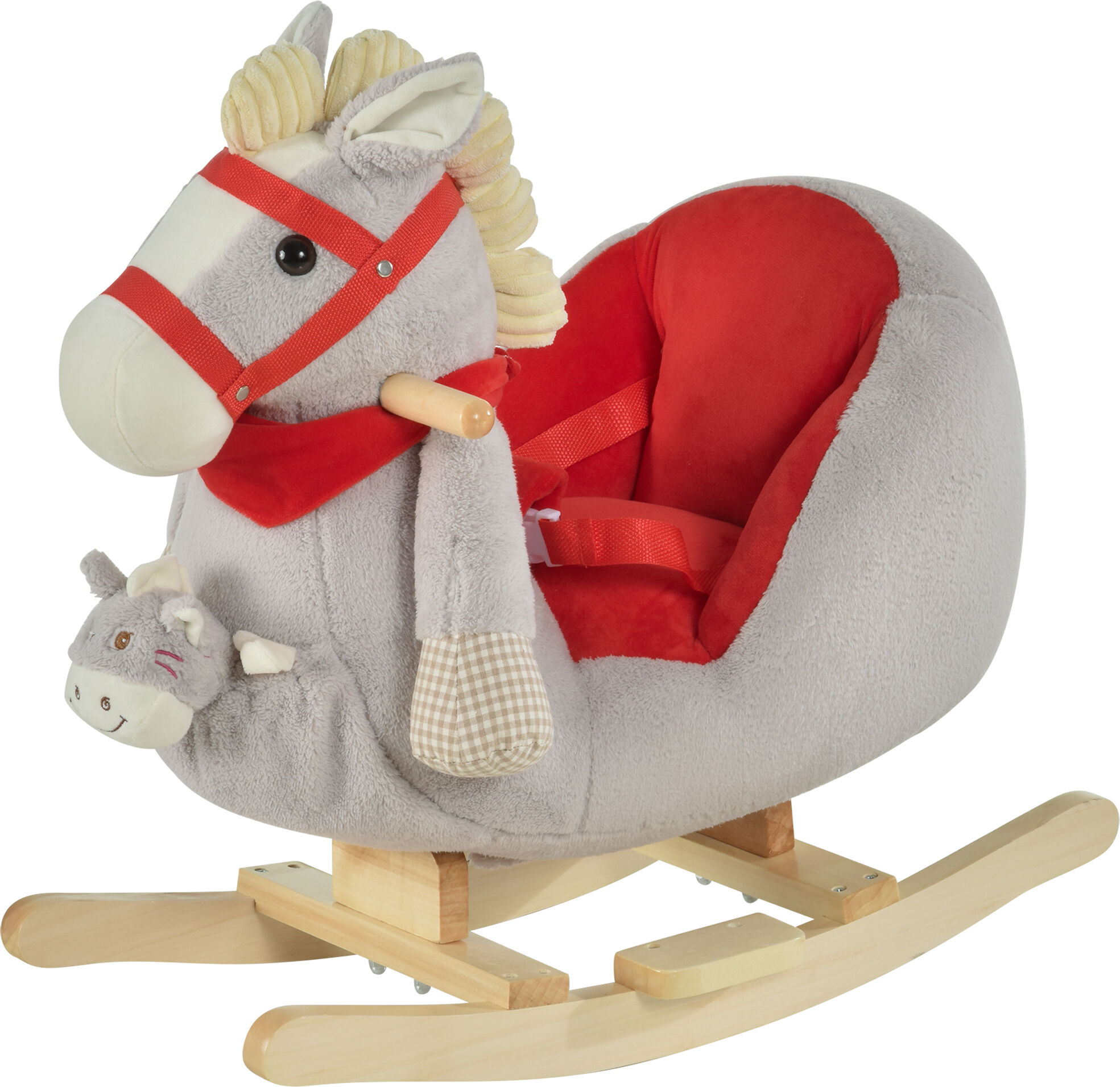 Qaba Kids Rocking Horse Toy with Cradlesong Handle Grip Hand Puppet Traditional Gift for 18-36 Months Interactive Play Gray   Aosom.com