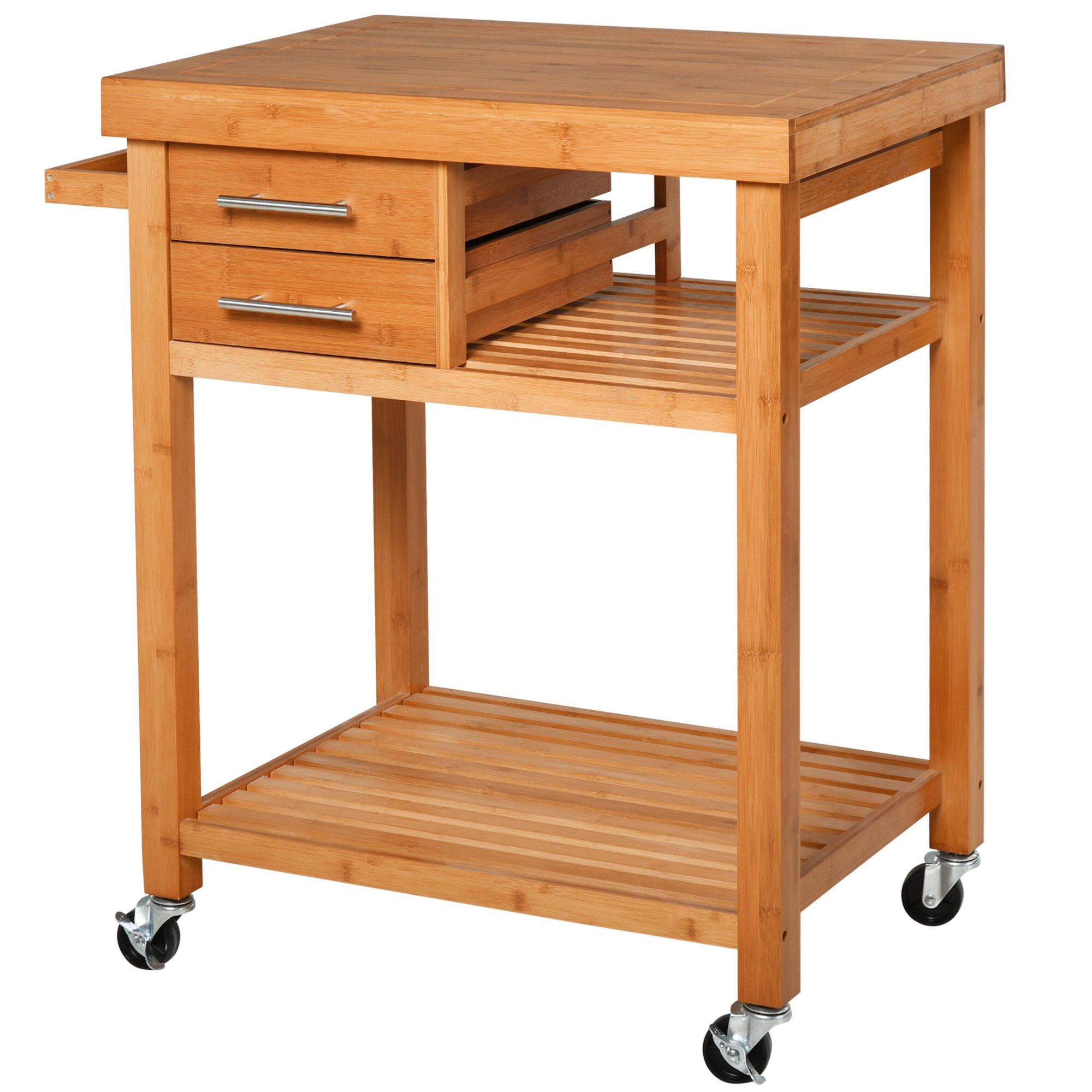 HOMCOM Rolling Kitchen Island Cart Vintage Natural with Wheels Drawers Kitchen Utility Cart for Dining Room   Aosom.com