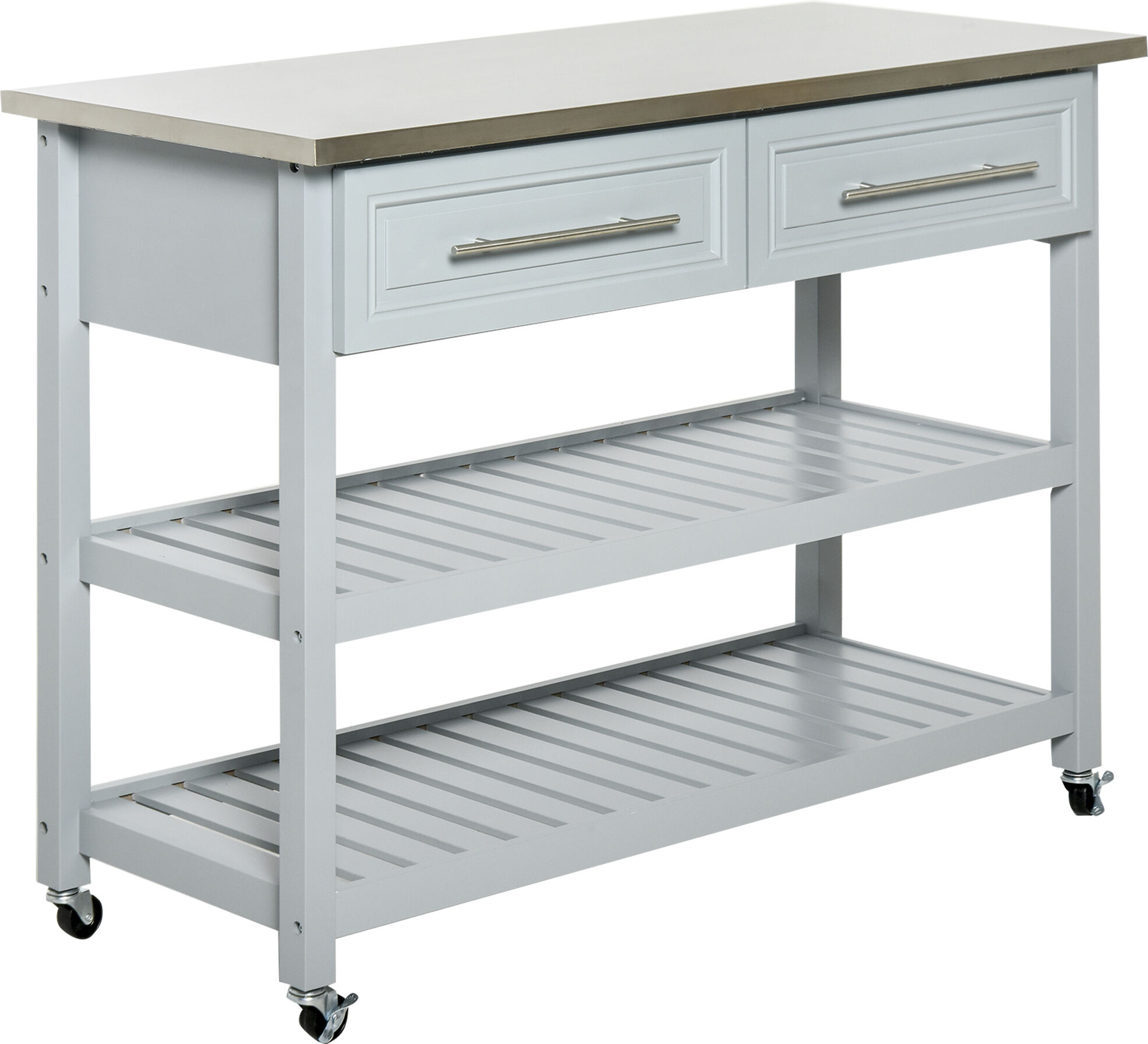 HOMCOM Utility Trolley Cart Gray with 2 Drawers Stainless Steel Top Rolling Kitchen Island   Aosom.com