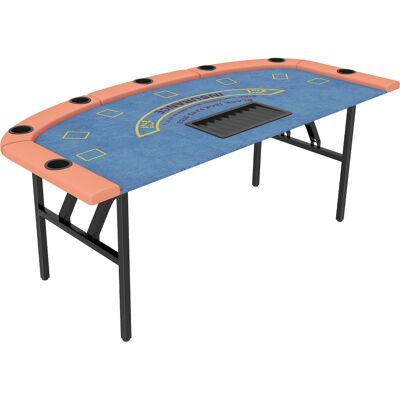 Soozier Poker Table Foldable, 72" Portable Casino Blackjack Table for 8 Players with Felt Surface, Cup Holders, Blue Soozier Poker Table Foldable, 72" Portable Casino Blackjack Table for 8 Players with Felt Surface, Cup Holders, Blue