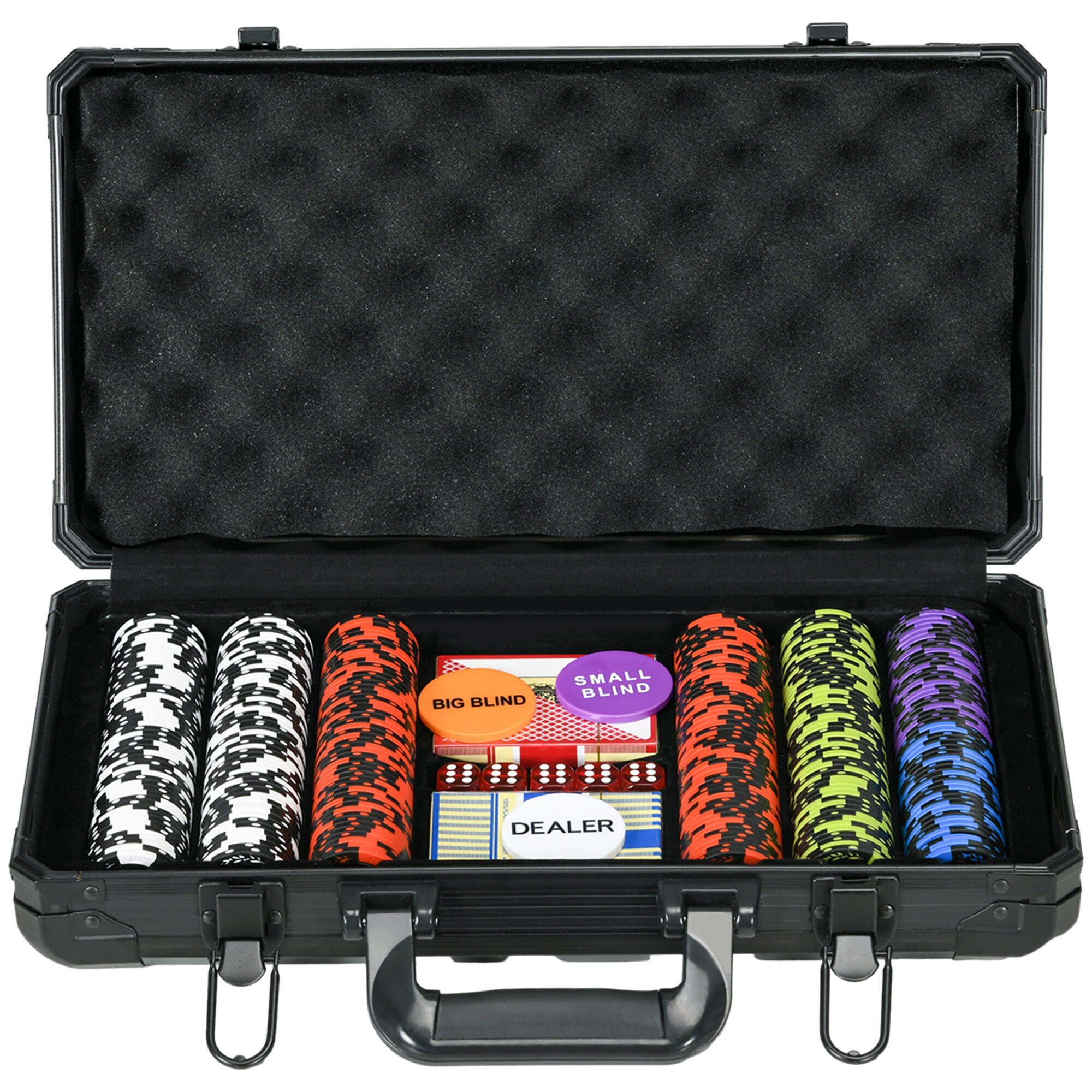 Soozier 300PCs 14 Gram Clay Poker Chips Set Casino Poker Chips with Aluminum Case, Playing Cards, Dealer Button, 5 Dices