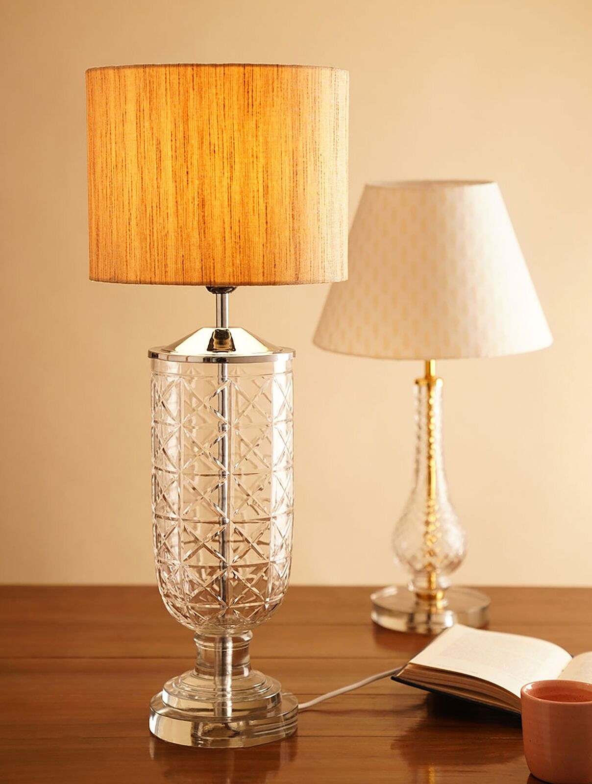 Jaypore Crystal Cut Glass And Metal Lamp Stand