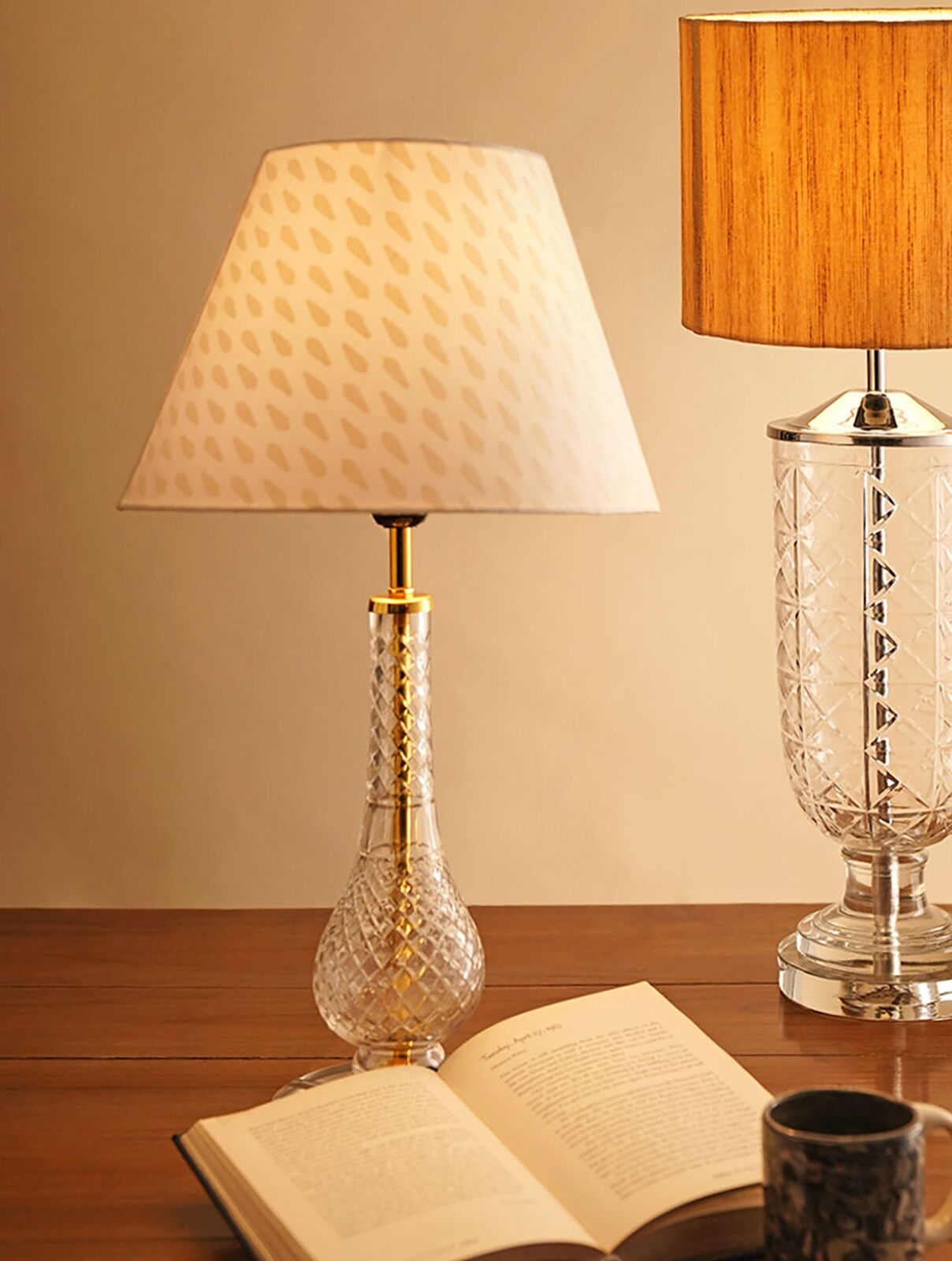 Jaypore Crystal Cut Glass And Metal Lamp Stand