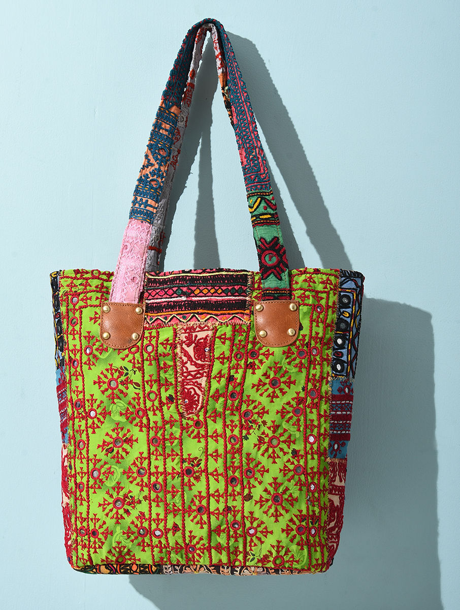 Jaypore Women Multicolored Vintage Rabari Embroidered Cotton Tote Bag
