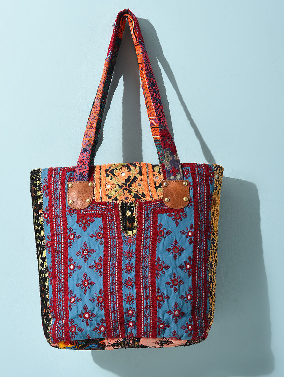 Jaypore Women Multicolored Vintage Rabari Embroidered Cotton Tote Bag