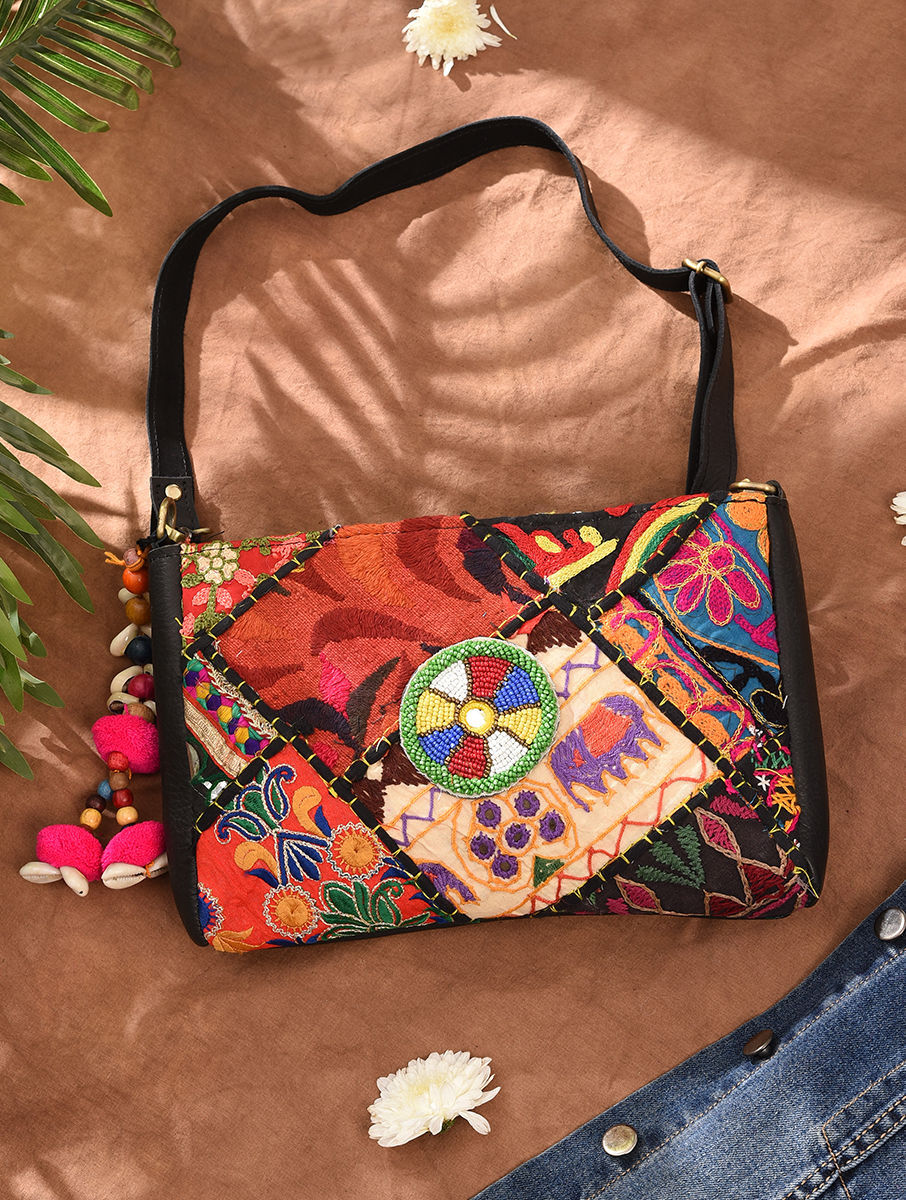 Jaypore Women Multicolored Vintage Rabari Genuine Leather Sling Bag