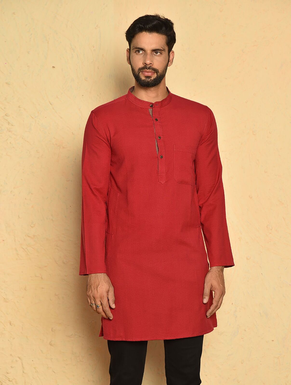 Jaypore Men Maroon Cotton Short Kurta - 38