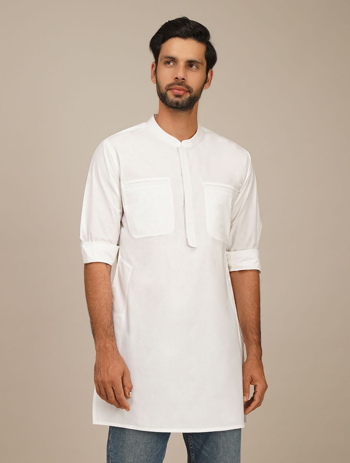 Jaypore Men White Cotton Short Kurta - 36