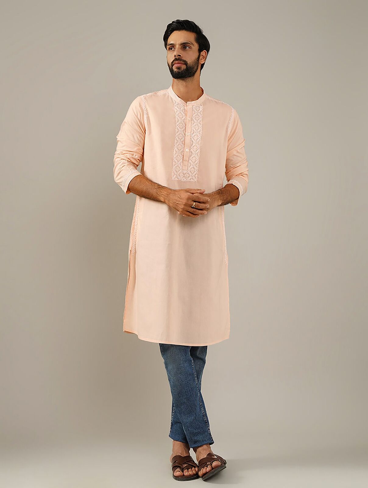 Jaypore Men Peach Orange Kurta - S