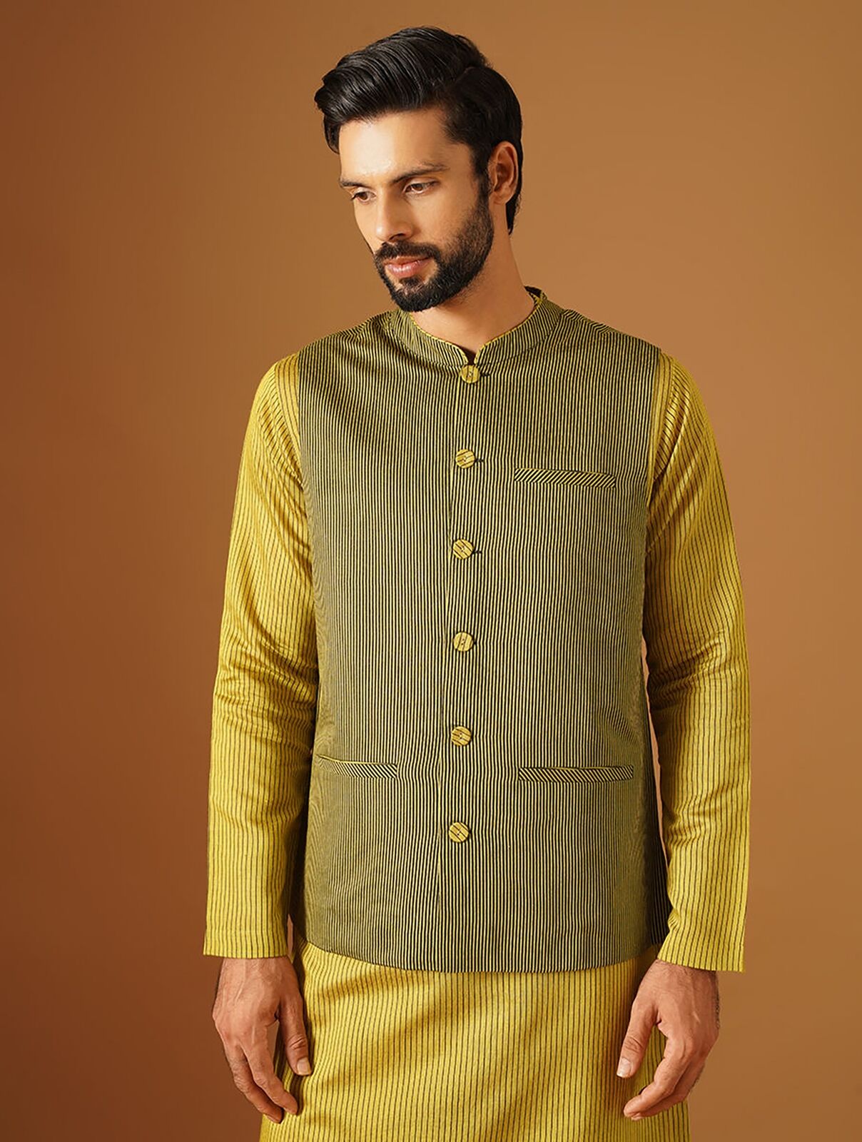 Jaypore Men Yellow Nehru Jacket - 40