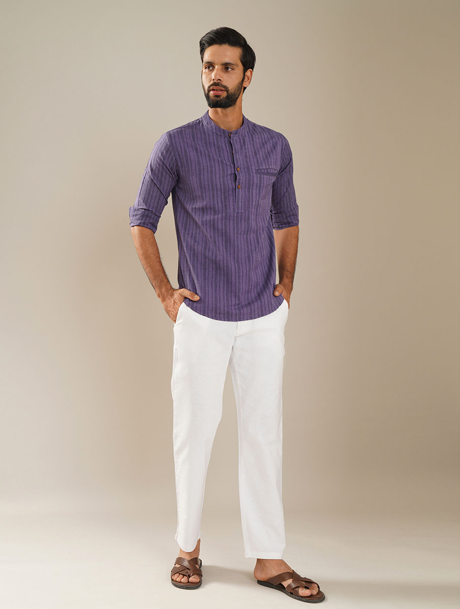 Men Purple Cotton Very Short Kurta - 40