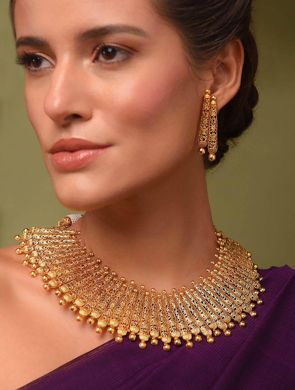 Jaypore Women Gold Tone Temple Necklace Set