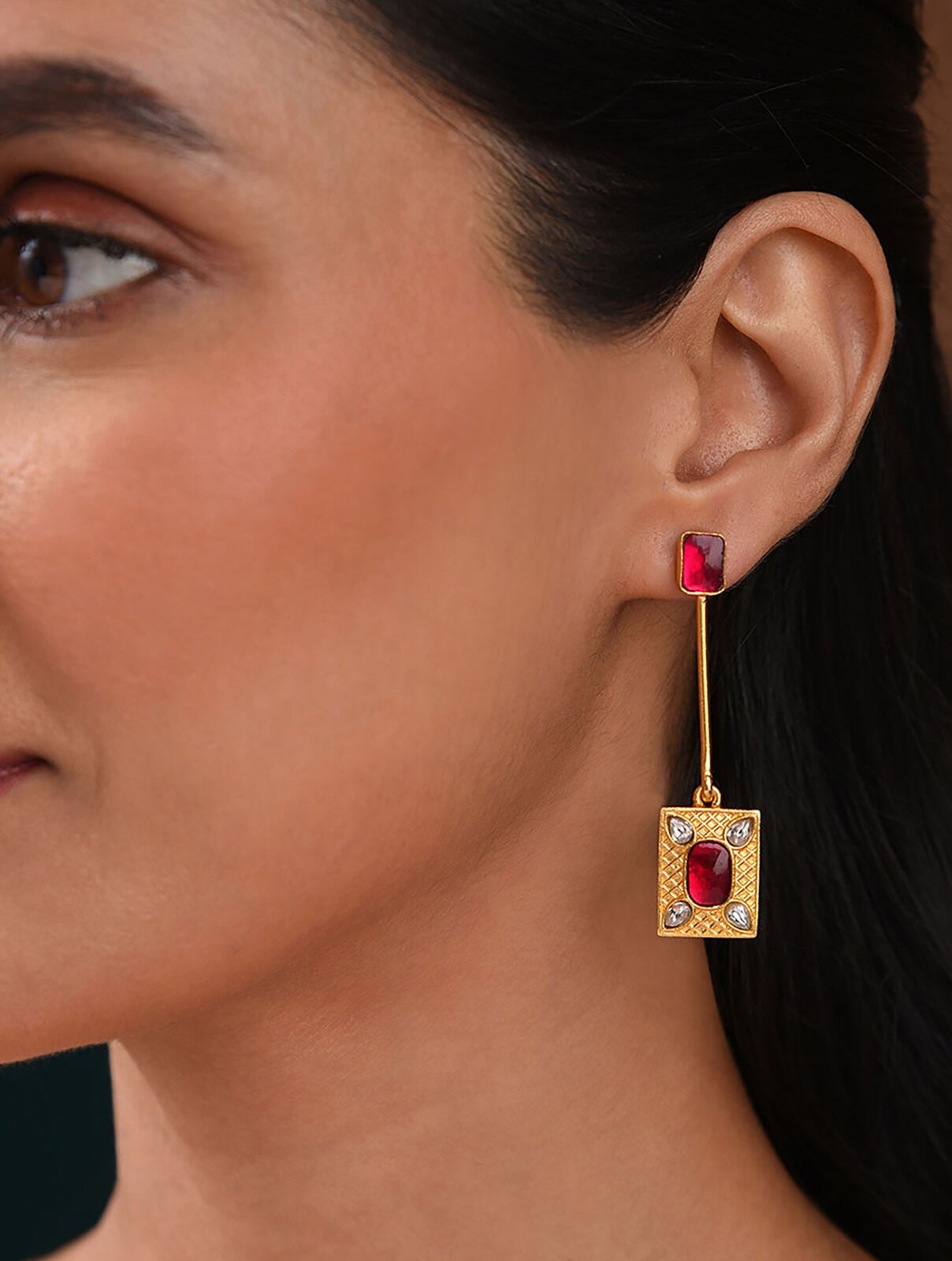 Jaypore Women Pink Kempstone Encrusted Gold Tone Foiled Kundan Silver Earrings