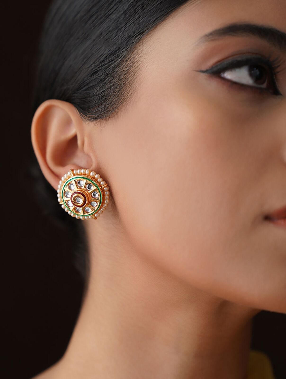 Jaypore Gold Tone Kundan Stud Earrings