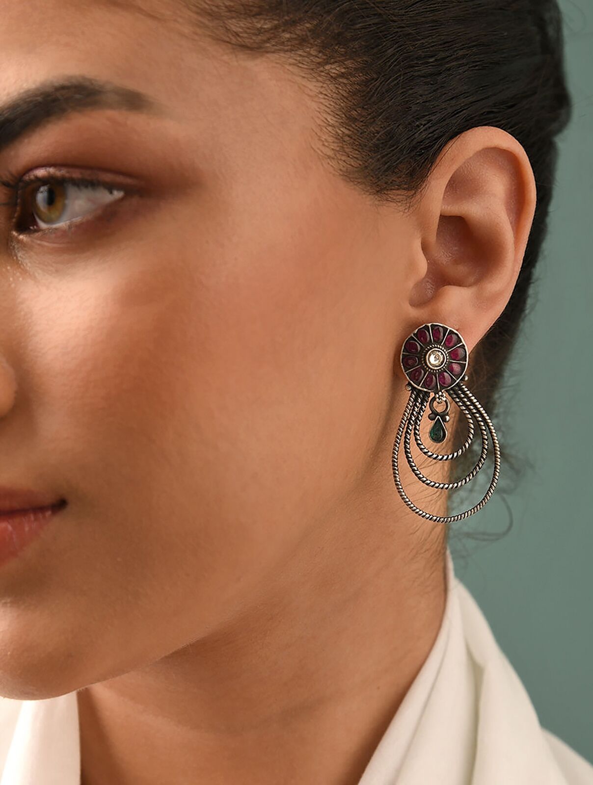 Jaypore Women Ruby Silver Tops Earrings