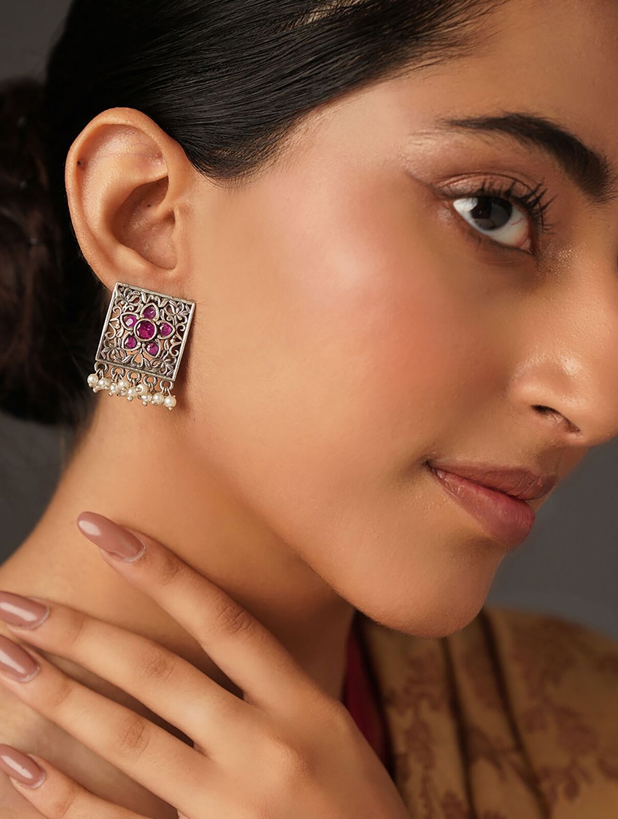 Jaypore Women Silver Tone Tops Earrings