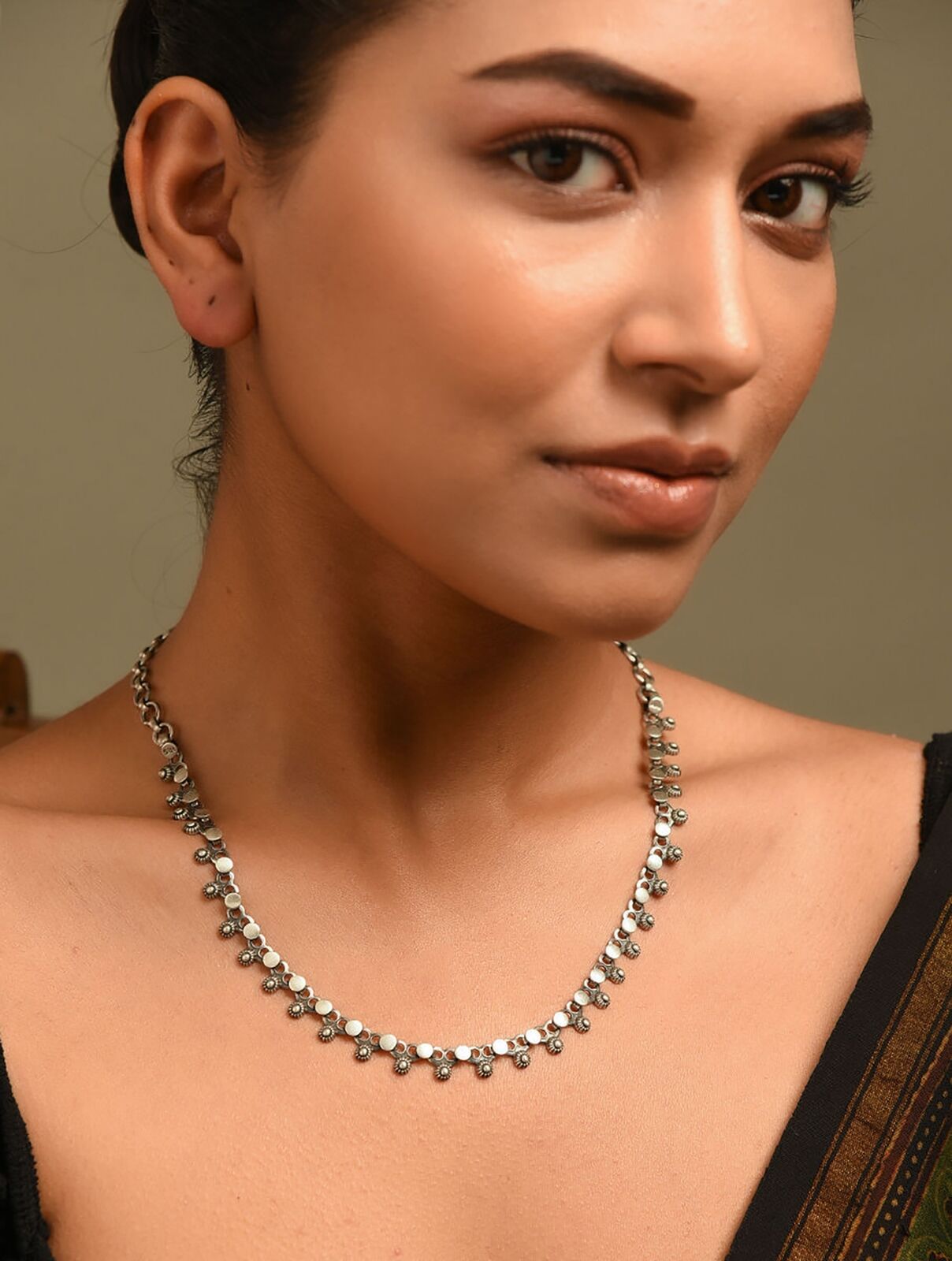 Jaypore Women Tribal Silver Short Necklace