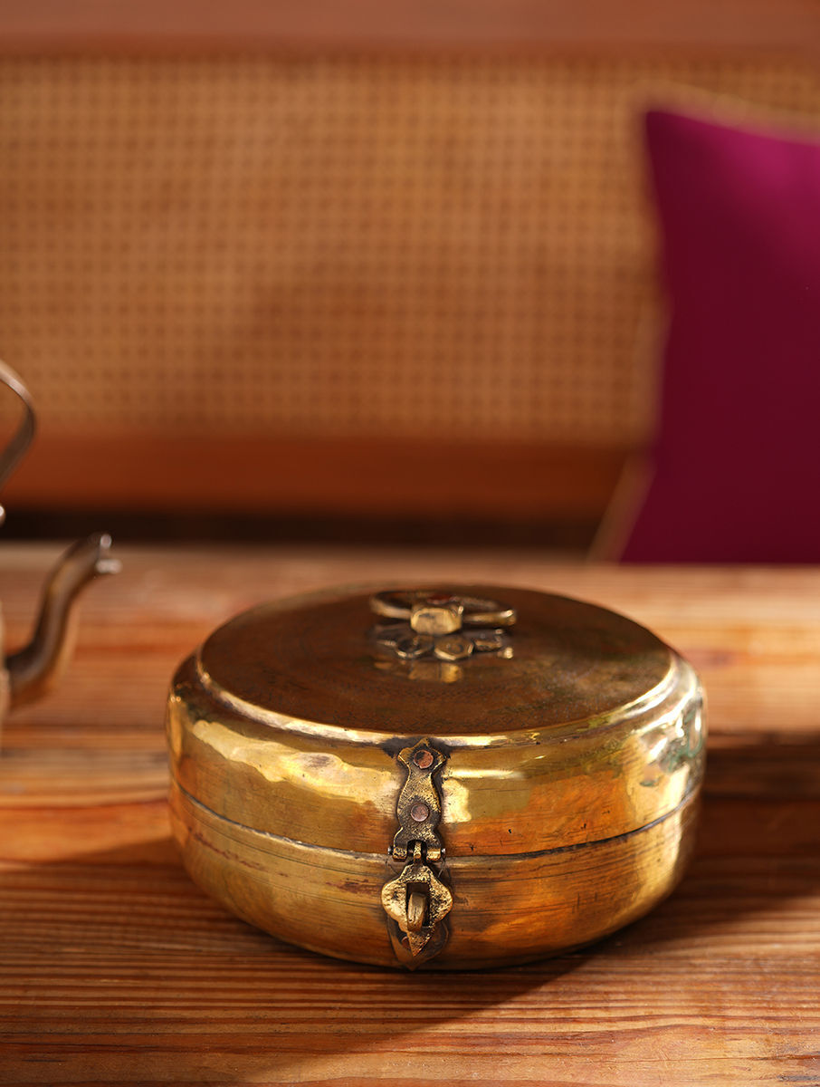 Jaypore Unisex Antique Golden Vintage Brass Storage Box