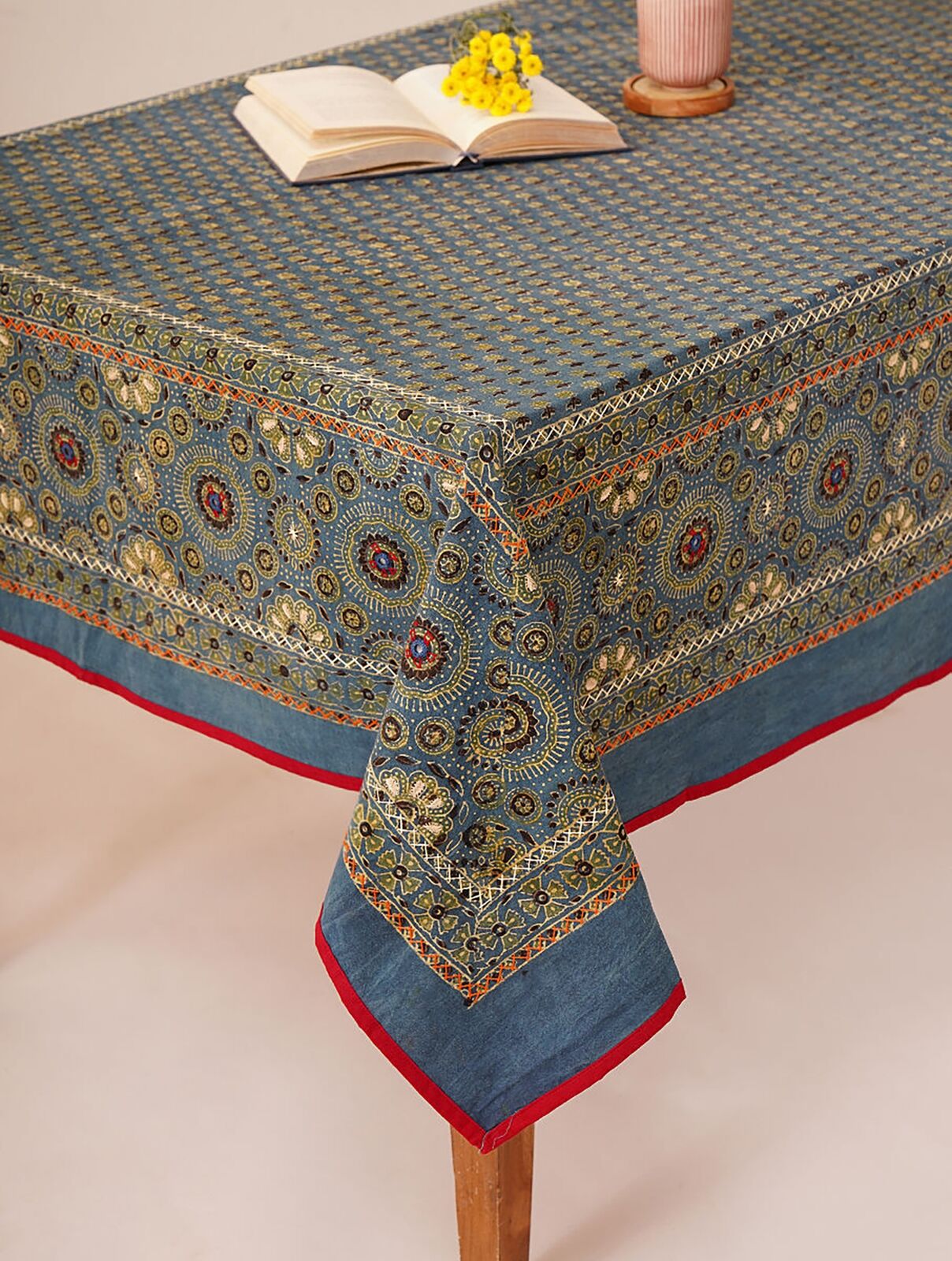 Jaypore Handcrafted Ajrakh Mirrorwork Table Cover