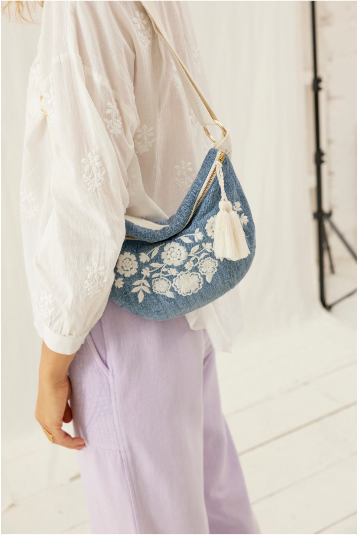 Louise Misha Gaby Embroidery Quilted Banana Bag - Women's Collection Blue one size Women