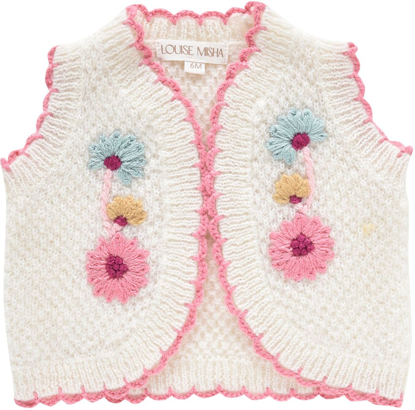 Louise Misha Sylna Baby's Hand-Embroidered Vest Ecru 18 months Girl