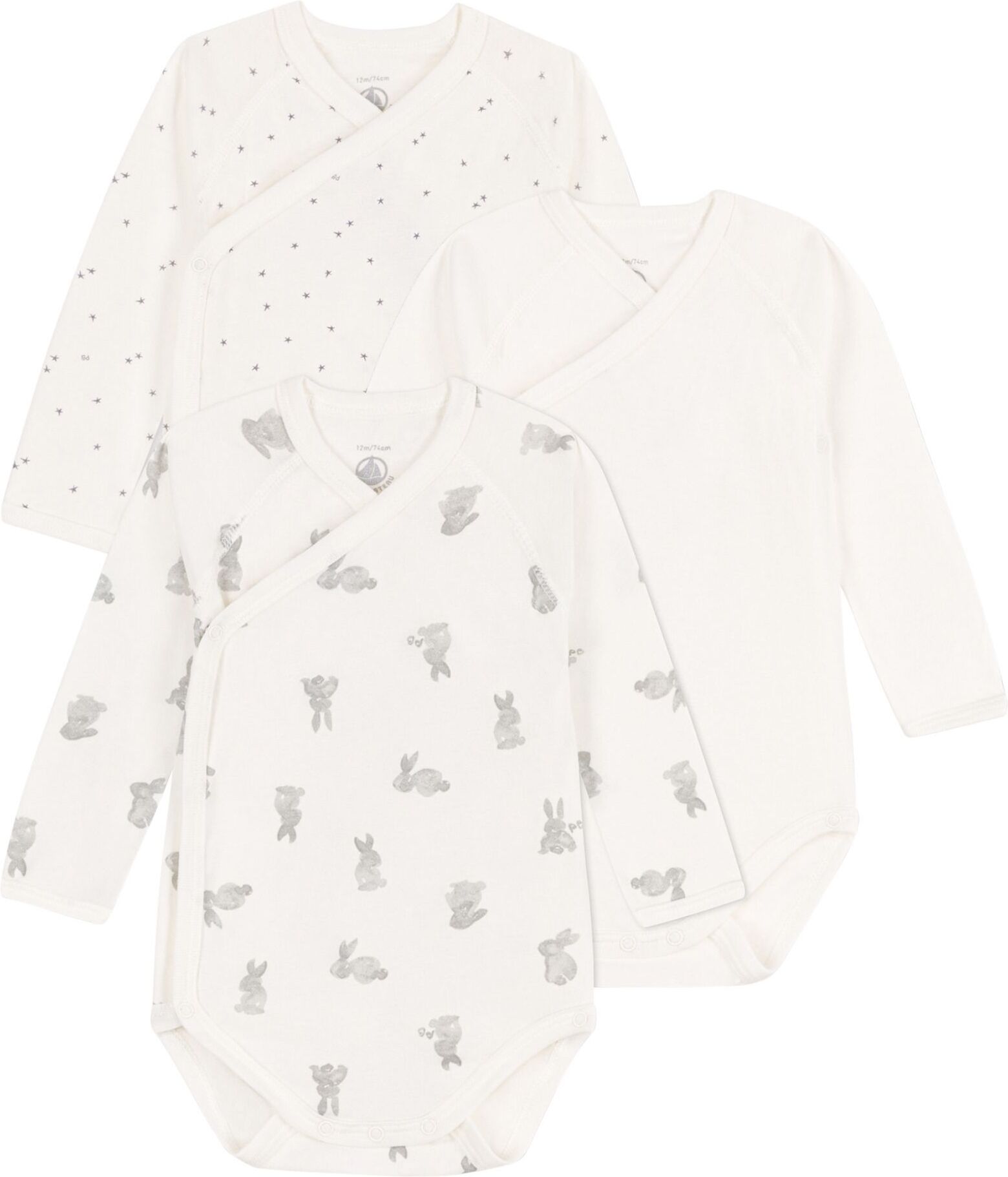 Petit Bateau Lot 3 Bodies Birth Rabbit White Birth Girl