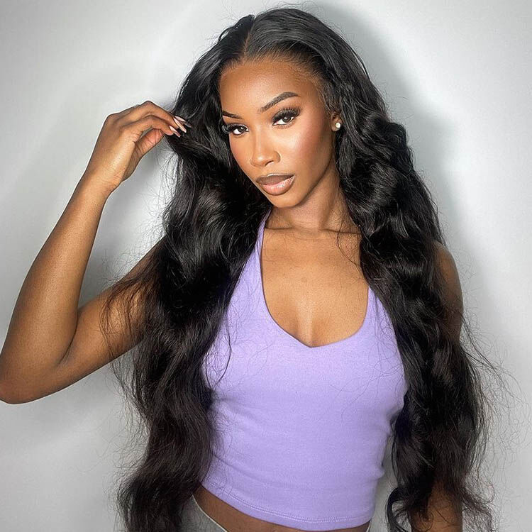 Wiggins Hair Long Black Wigs Body Wave Lace Front Wigs With Baby Hair