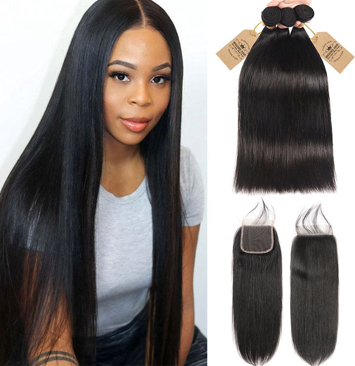 Wiggins Hair 3pcs Bundles Virgin Hair Straight With 4*4 Free Part Lace Closure