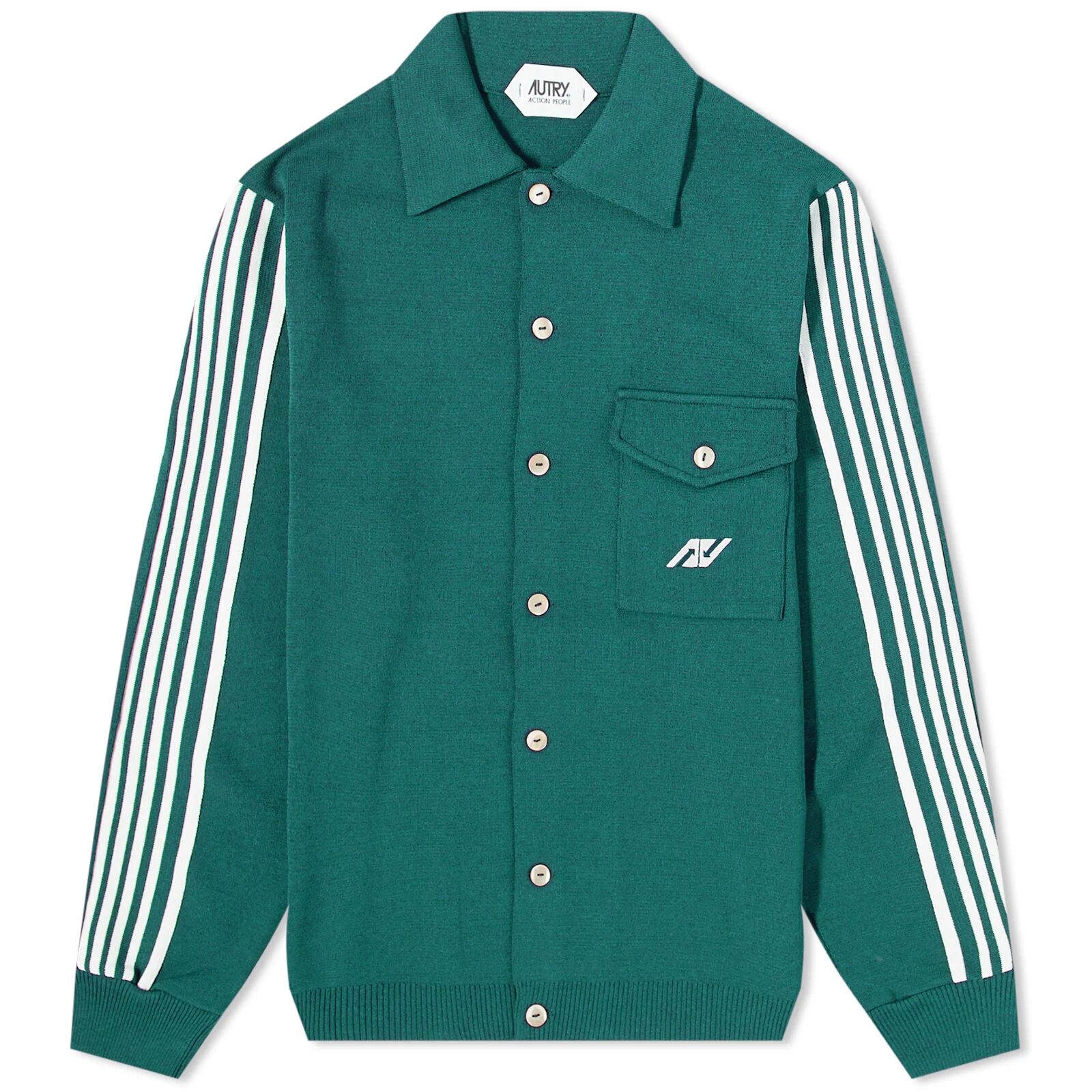 Autry Men's Knitted Sporty Track Jacket in Green, Size Large