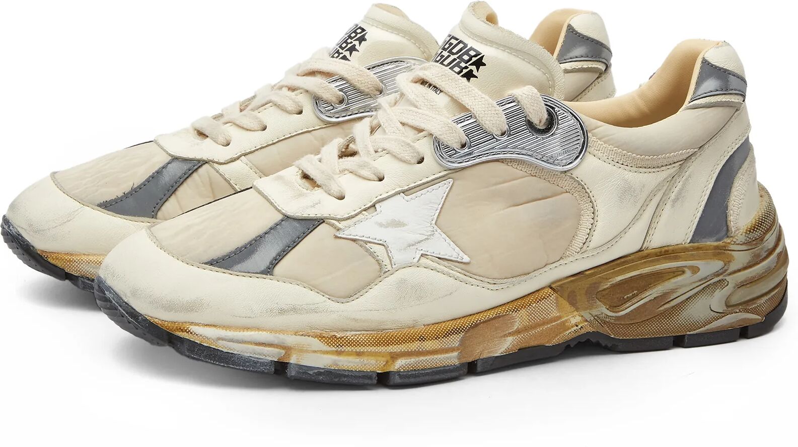 Golden Goose Women's Running Dad Sneakers in White/Beige/Silver, Size UK 8